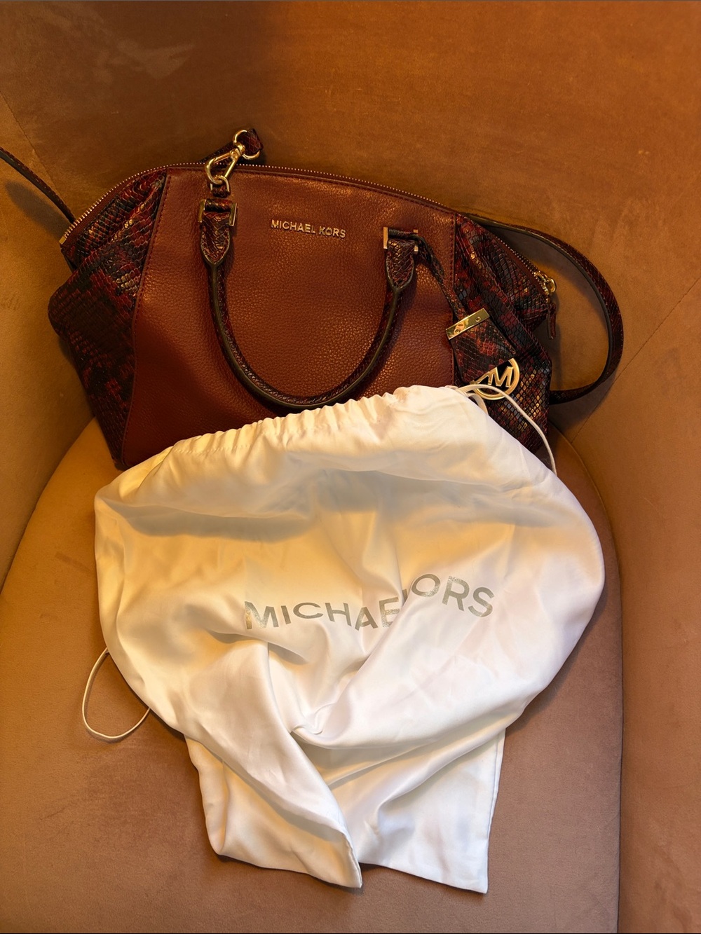 Michael Kors Burgundy Python Embossed Satchel Bag | Excellent Condition - Picture 2 of 8